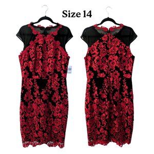 JAX {Black Label} Black & Red Floral Lace Midi Dress – Size 14 (NWT)